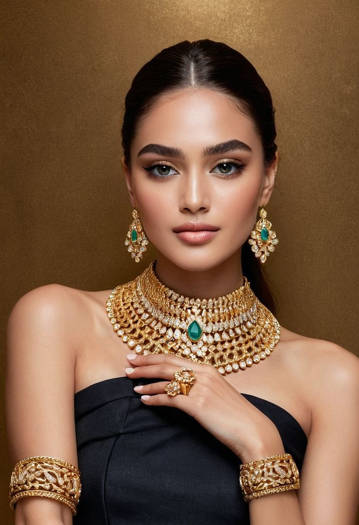 Gold and Emerald Bridal Jewelry Set